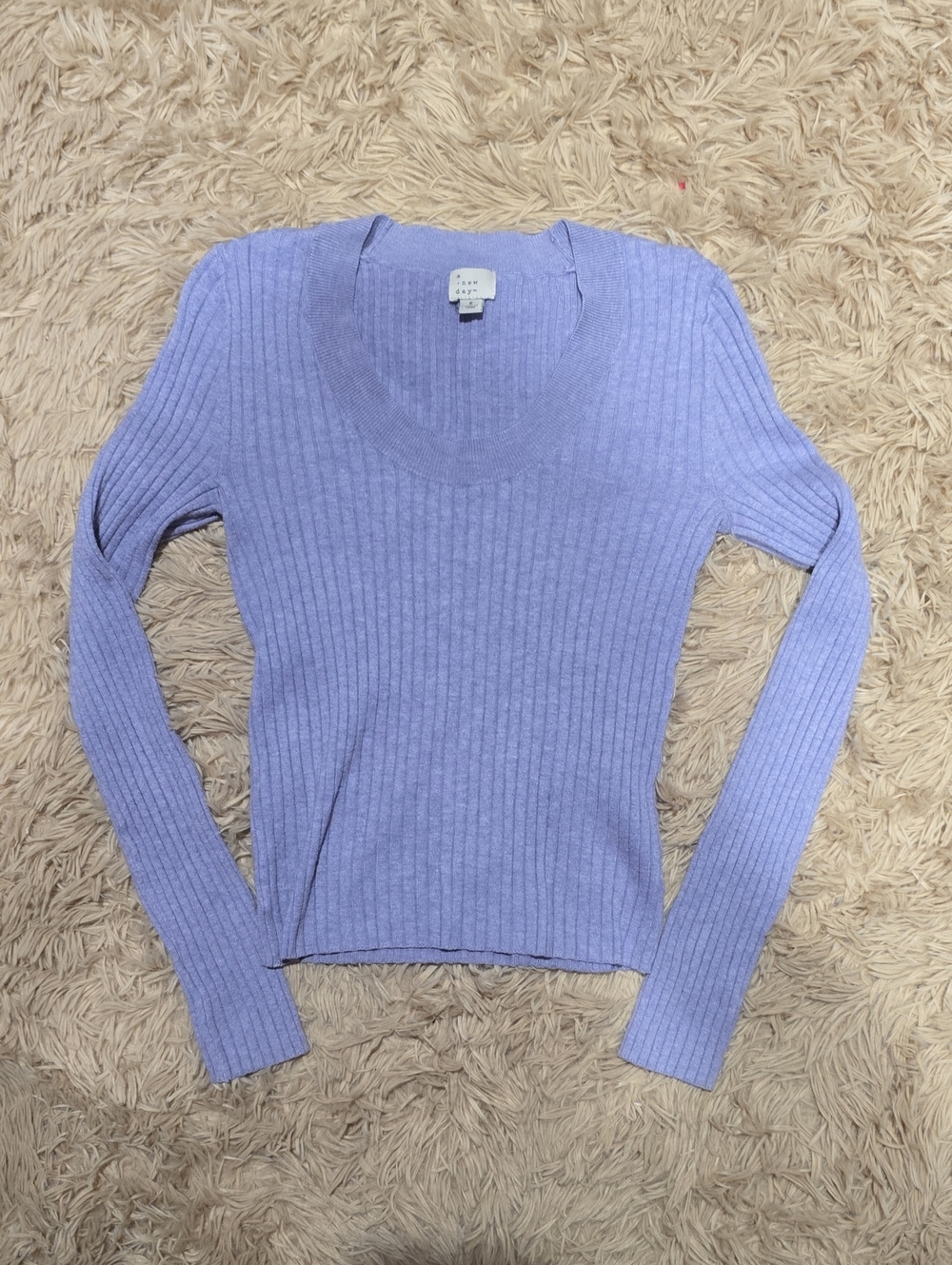 a new day Lavender Ribbed Scoop Neck Long-Sleeve Top
